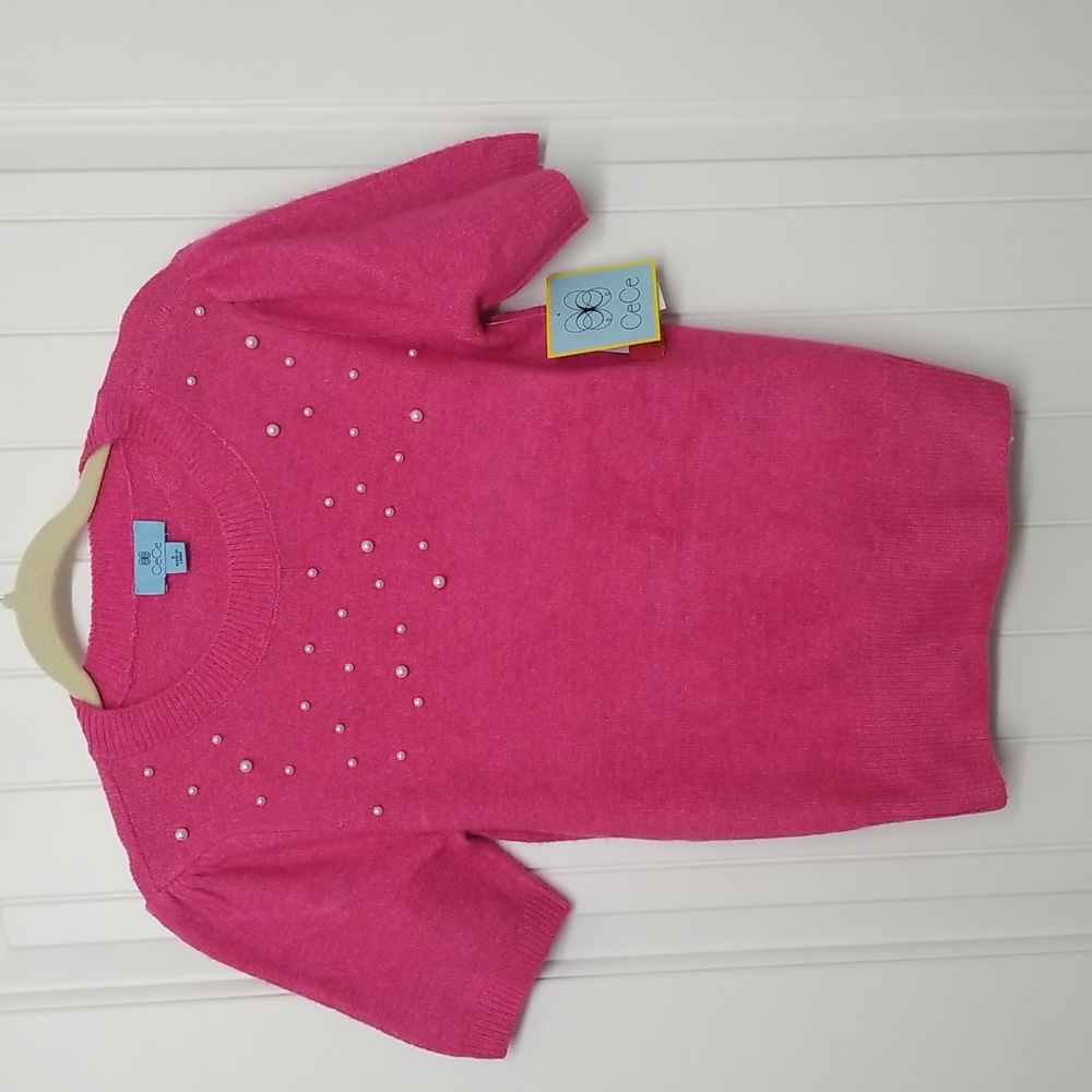 NWT CeCe Pink Pearl Short Sleeve Sweater size Small Petite/Regular
